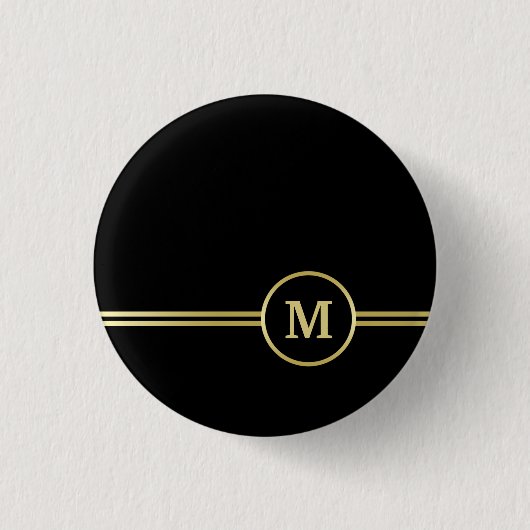 Elegantes, Personalisiertes Monogramm auf schwarz Button (Vorderseite)