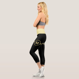 Elegantes, Personalisiertes Monogramm auf schwarz Capri Leggings
