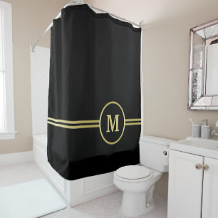 Elegantes, Personalisiertes Monogramm auf schwarz Duschvorhang