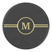Elegantes, Personalisiertes Monogramm auf schwarz Eishockey Puck (Vorderseite)