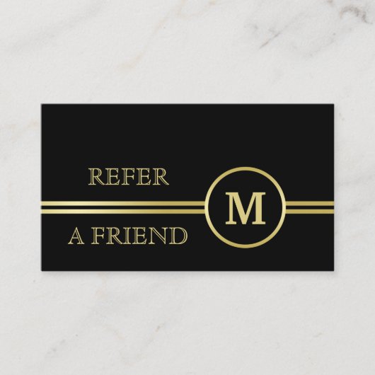 Elegantes, Personalisiertes Monogramm auf schwarz Empfehlungskarte (Vorderseite)
