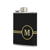 Elegantes, Personalisiertes Monogramm auf schwarz Flachmann (Links)