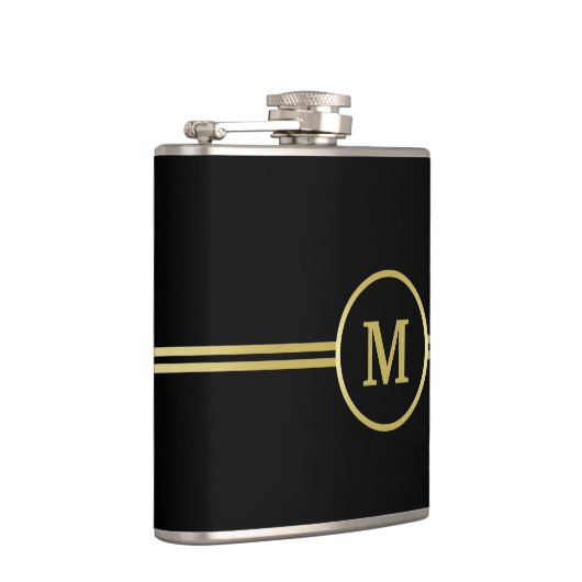 Elegantes, Personalisiertes Monogramm auf schwarz Flachmann (Rechts)