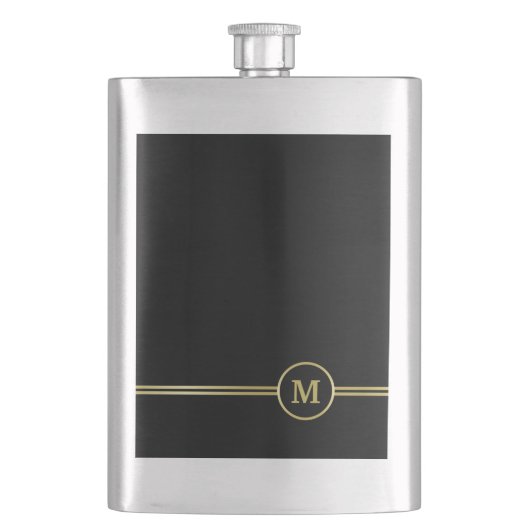 Elegantes, Personalisiertes Monogramm auf schwarz Flachmann (Vorderseite)