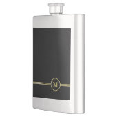 Elegantes, Personalisiertes Monogramm auf schwarz Flachmann (Links)