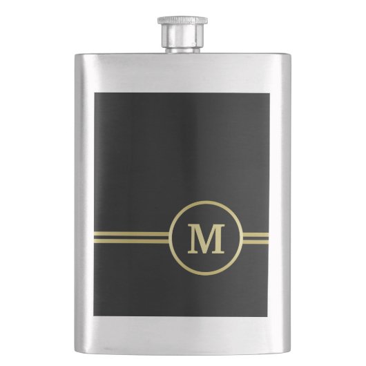 Elegantes, Personalisiertes Monogramm auf schwarz Flachmann (Vorderseite)