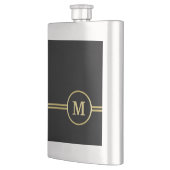 Elegantes, Personalisiertes Monogramm auf schwarz Flachmann (Links)