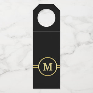 Elegantes, Personalisiertes Monogramm auf schwarz Flaschenanhänger