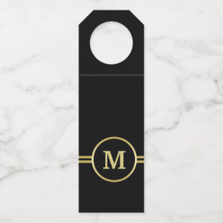 Elegantes, Personalisiertes Monogramm auf schwarz Flaschenanhänger
