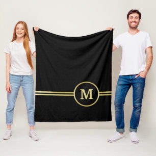 Elegantes, Personalisiertes Monogramm auf schwarz Fleecedecke