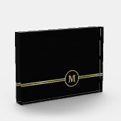 Elegantes, Personalisiertes Monogramm auf schwarz Fotoblock (Links)