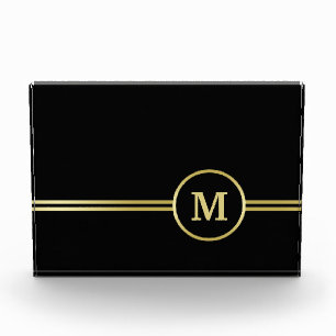 Elegantes, Personalisiertes Monogramm auf schwarz Fotoblock