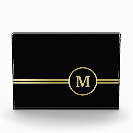 Elegantes, Personalisiertes Monogramm auf schwarz Fotoblock (Vorderseite)