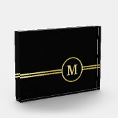 Elegantes, Personalisiertes Monogramm auf schwarz Fotoblock (Links)