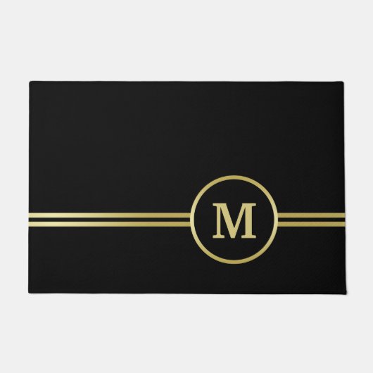 Elegantes, Personalisiertes Monogramm auf schwarz Fußmatte (Vorderseite)