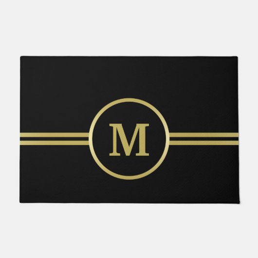 Elegantes, Personalisiertes Monogramm auf schwarz Fußmatte (Vorderseite)