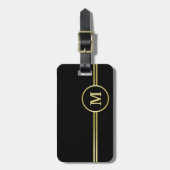 Elegantes, Personalisiertes Monogramm auf schwarz Gepäckanhänger (Vorderseite vertikal)