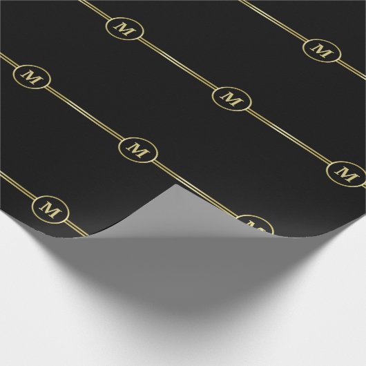 Elegantes, Personalisiertes Monogramm auf schwarz Geschenkpapier (Ecke)