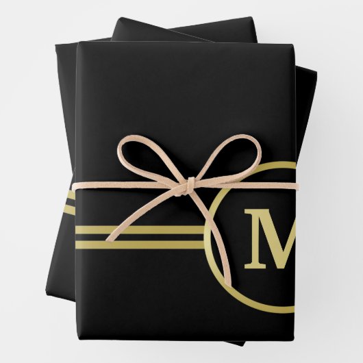 Elegantes, Personalisiertes Monogramm auf schwarz Geschenkpapier Set (Beispiel)
