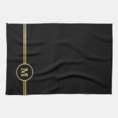 Elegantes, Personalisiertes Monogramm auf schwarz Geschirrtuch (Horizontal)