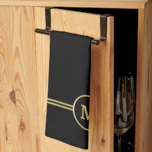 Elegantes, Personalisiertes Monogramm auf schwarz Geschirrtuch