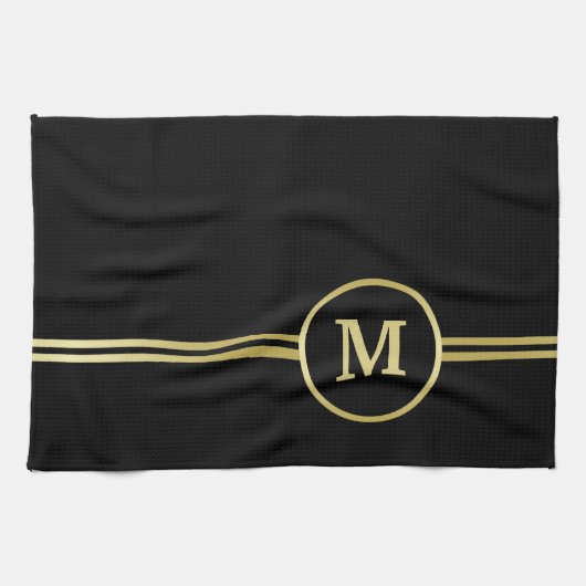 Elegantes, Personalisiertes Monogramm auf schwarz Geschirrtuch (Horizontal)