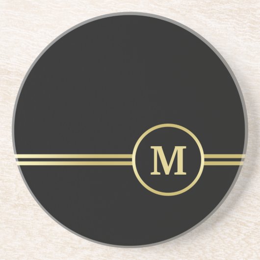 Elegantes, Personalisiertes Monogramm auf schwarz Getränkeuntersetzer (Vorne)