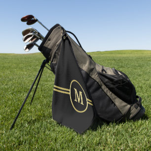 Elegantes, Personalisiertes Monogramm auf schwarz Golfhandtuch