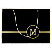 Elegantes, Personalisiertes Monogramm auf schwarz Große Geschenktüte (Rückseite)