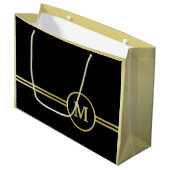 Elegantes, Personalisiertes Monogramm auf schwarz Große Geschenktüte (Vorderseite Schrägansicht)