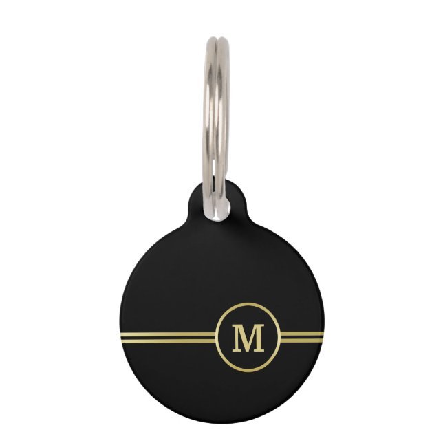Elegantes, Personalisiertes Monogramm auf schwarz Haustiermarke (Vorderseite)