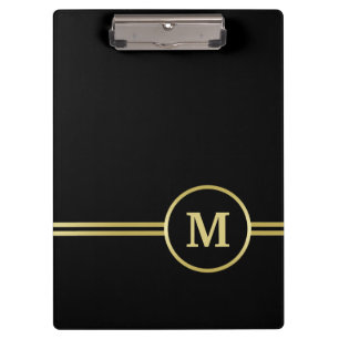 Elegantes, Personalisiertes Monogramm auf schwarz Klemmbrett