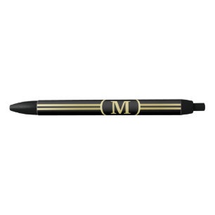 Elegantes, Personalisiertes Monogramm auf schwarz Kugelschreiber