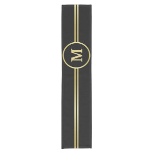 Elegantes, Personalisiertes Monogramm auf schwarz Kurzer Tischläufer
