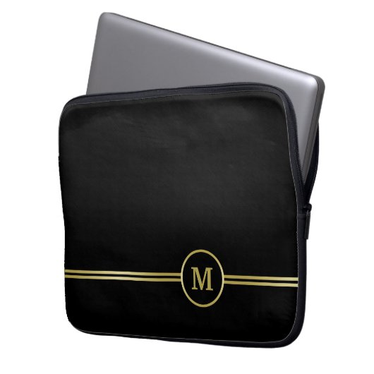 Elegantes, Personalisiertes Monogramm auf schwarz Laptopschutzhülle (Vorderseite Links)