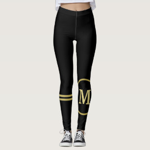Elegantes, Personalisiertes Monogramm auf schwarz Leggings