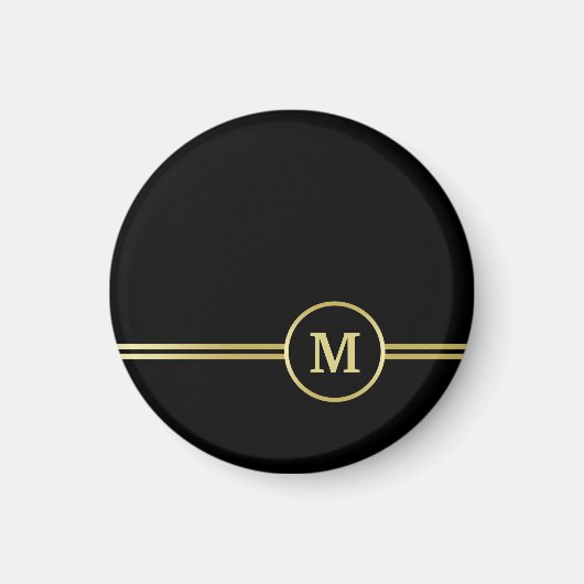 Elegantes, Personalisiertes Monogramm auf schwarz Magnet (Vorne)