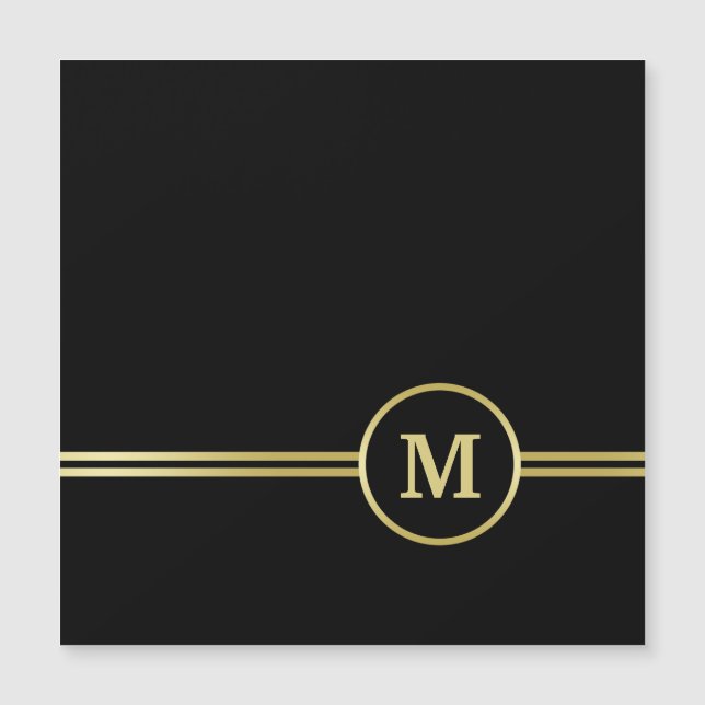 Elegantes, Personalisiertes Monogramm auf schwarz Magnetkarte (Vorderseite)