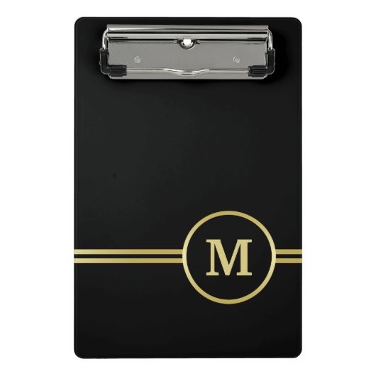 Elegantes, Personalisiertes Monogramm auf schwarz Mini Klemmbrett (Vorderseite)