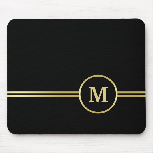 Elegantes, Personalisiertes Monogramm auf schwarz Mousepad (Vorne)
