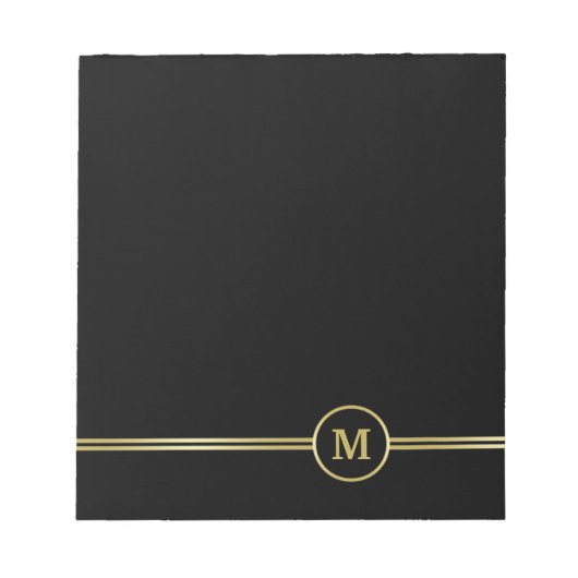 Elegantes, Personalisiertes Monogramm auf schwarz Notizblock (Vorderseite)