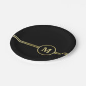 Elegantes, Personalisiertes Monogramm auf schwarz Pappteller (Schrägansicht)