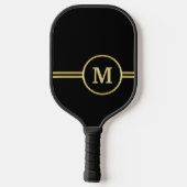 Elegantes, Personalisiertes Monogramm auf schwarz Pickleball Schläger (Rückseite)
