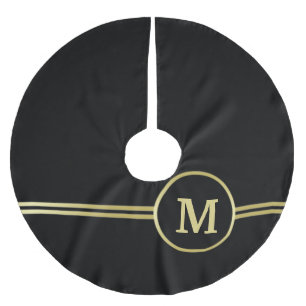 Elegantes, Personalisiertes Monogramm auf schwarz Polyester Weihnachtsbaumdecke
