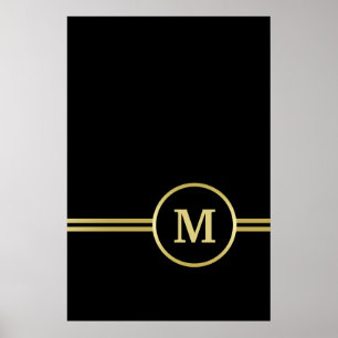 Elegantes, Personalisiertes Monogramm auf schwarz Poster