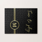 Elegantes, Personalisiertes Monogramm auf schwarz Puzzle (Horizontal)