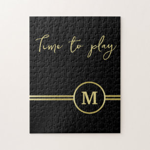 Elegantes, Personalisiertes Monogramm auf schwarz Puzzle
