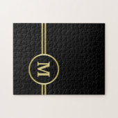 Elegantes, Personalisiertes Monogramm auf schwarz Puzzle (Horizontal)