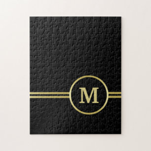 Elegantes, Personalisiertes Monogramm auf schwarz Puzzle