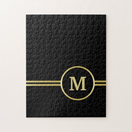 Elegantes, Personalisiertes Monogramm auf schwarz Puzzle (Vertikal)